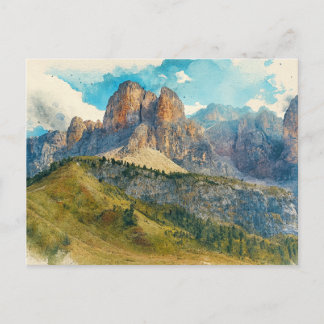 The Dolomites Italy - Watercolor Splash Painting Vykort