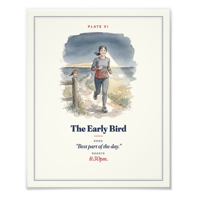 The Early Bird Funny Running Fältguide Fototryck (Framsidan)