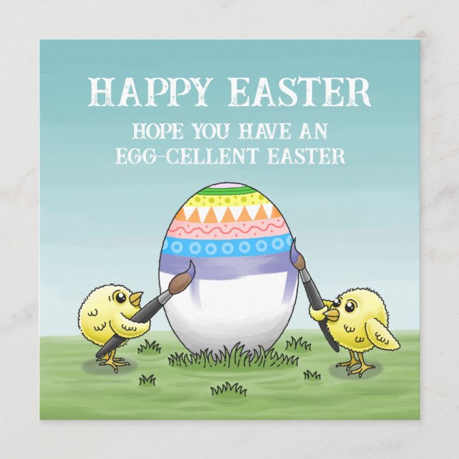 The Easter egg is painted by the chickens Julkort (Framsida)