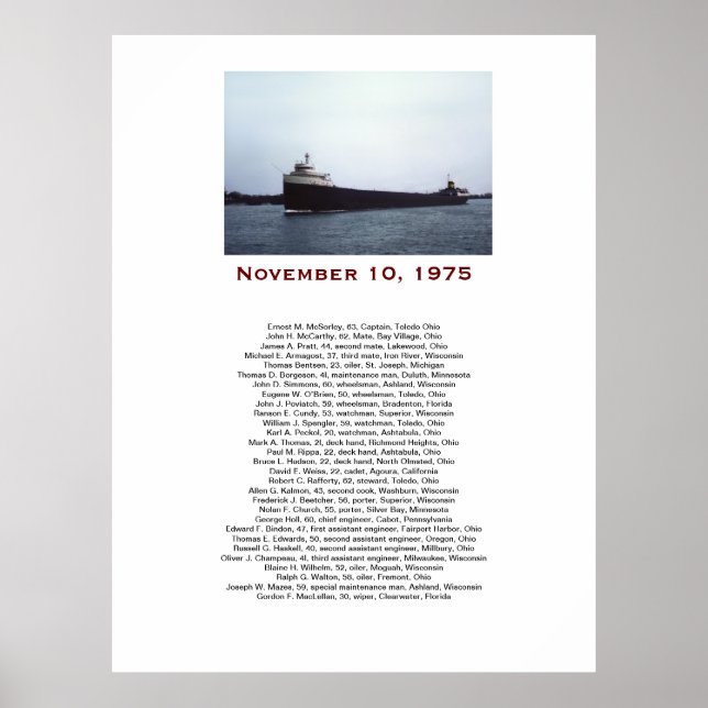 The Edmund Fitzgerald with Crew Names Gift Box Poster (Framsidan)