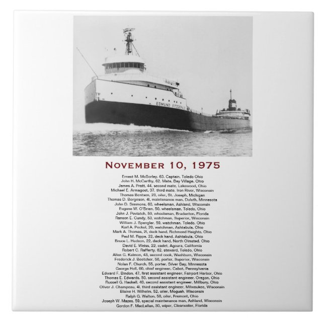 The Edmund Fitzgerald with Crew Names Kakelplatta (Framsidan)