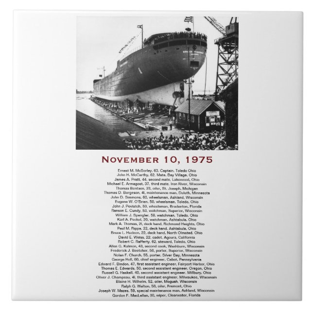 The Edmund Fitzgerald with Crew Names Kakelplatta (Framsidan)