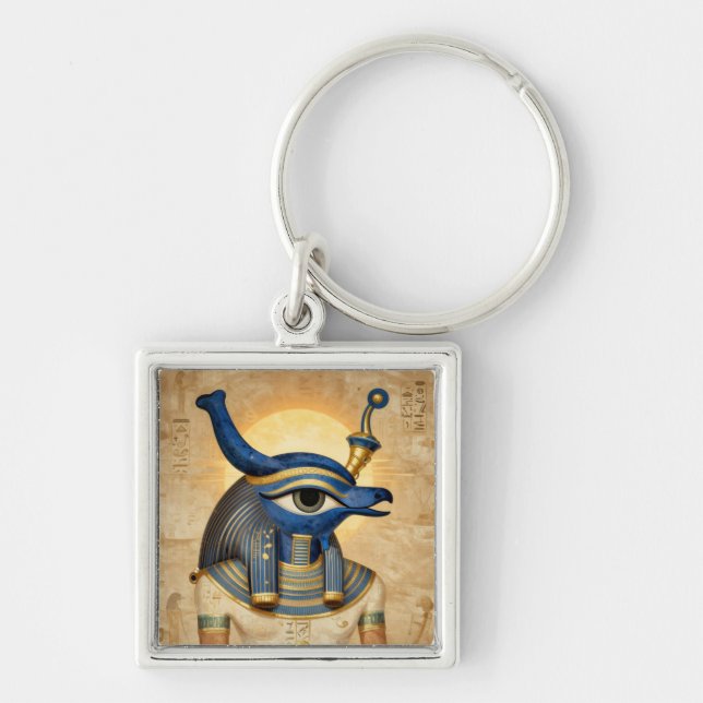 The Egyptian Eye´4 Fyrkantig Silverfärgad Nyckelring (Framsidan)