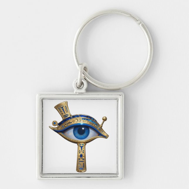 The Egyptian Eye´7 Fyrkantig Silverfärgad Nyckelring (Framsidan)