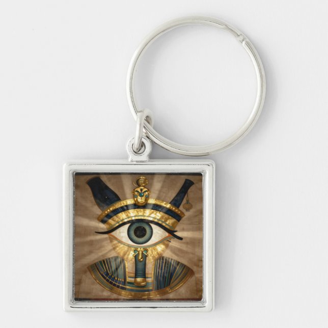 The Egyptian Eye´9 Fyrkantig Silverfärgad Nyckelring (Framsidan)
