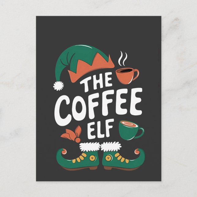 The Elf Coffee Roligt jul-älva Kaffeälskare  Inbjudan Vykort (Framsida)