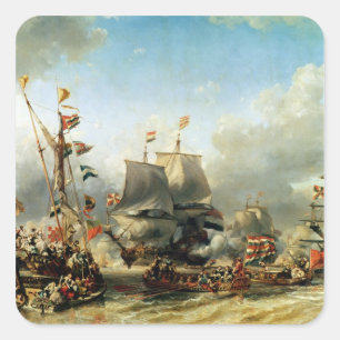 The Embarkation of Ruyter and William de Witt Fyrkantigt Klistermärke