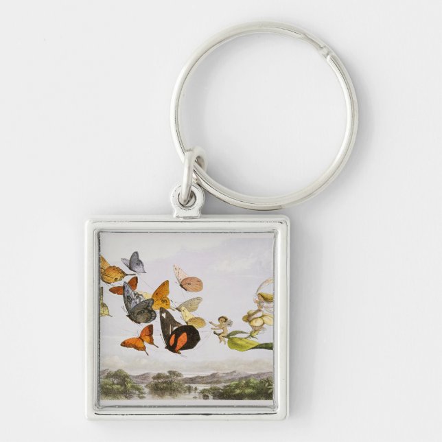 The Enchanted Carriage of the Fairy Queen (1870) Fyrkantig Silverfärgad Nyckelring (Framsidan)