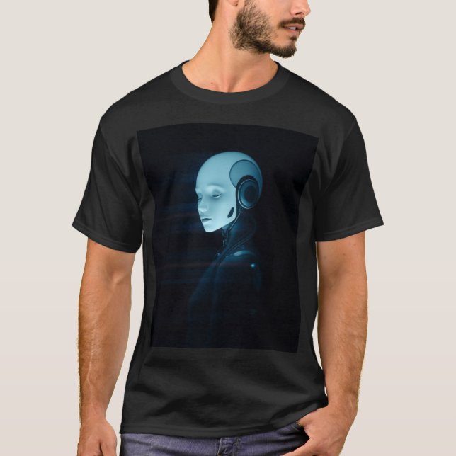 The Enigma of the Android: A Cyberpunk Vision T Shirt (Framsida)