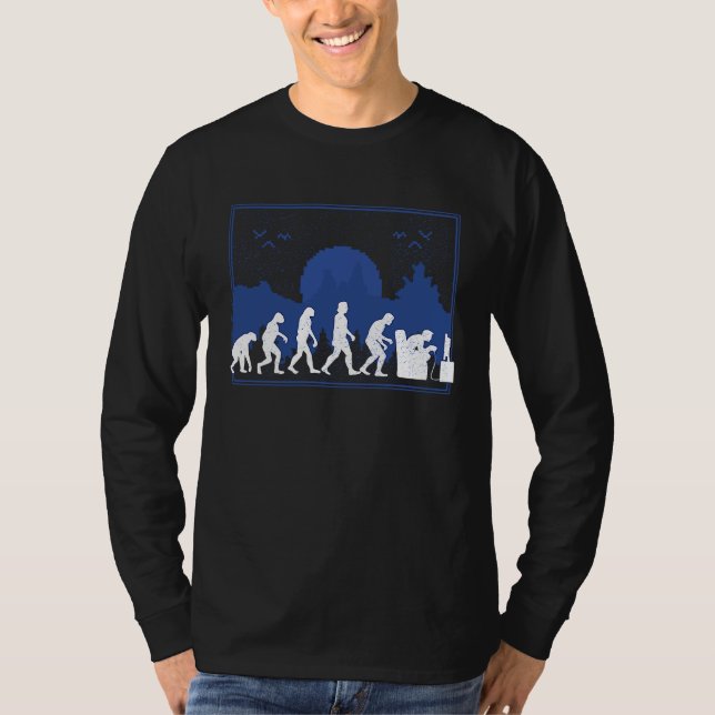 The Evolution Of Gaming, Early Man To Modern Video T Shirt (Framsida)