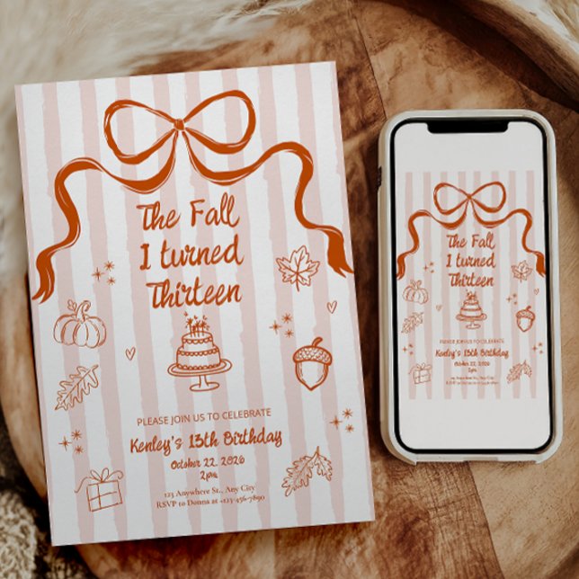 The Fall jag fyllde 13 Födelsedagsinbjudan Inbjudningar (The fall I turned thirteen birthday invitation)