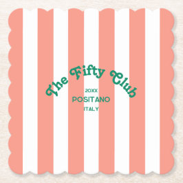 The Fifty Club Peach Beach Stripe 50th Birthday Underlägg Papper