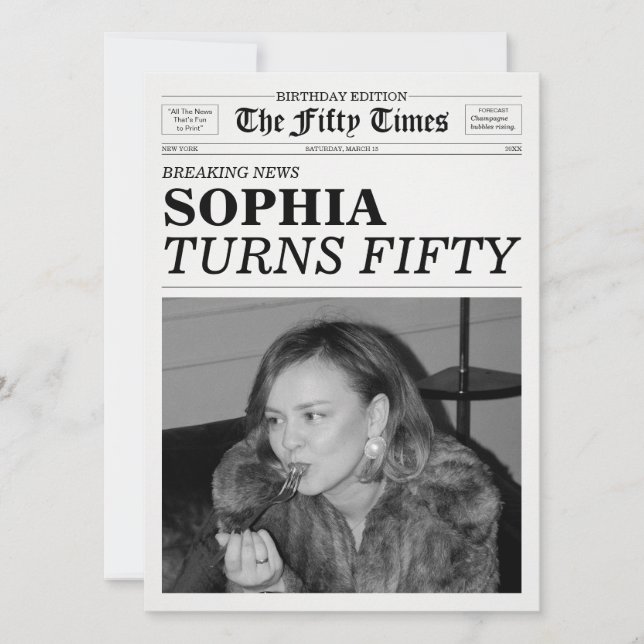The Fifty Times Newspaper 50-årsfirande Inbjudningar (Framsida)