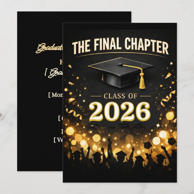 The Final Chapter Elegant Graduation Party Custom Inbjudningar (Fram/baksida)