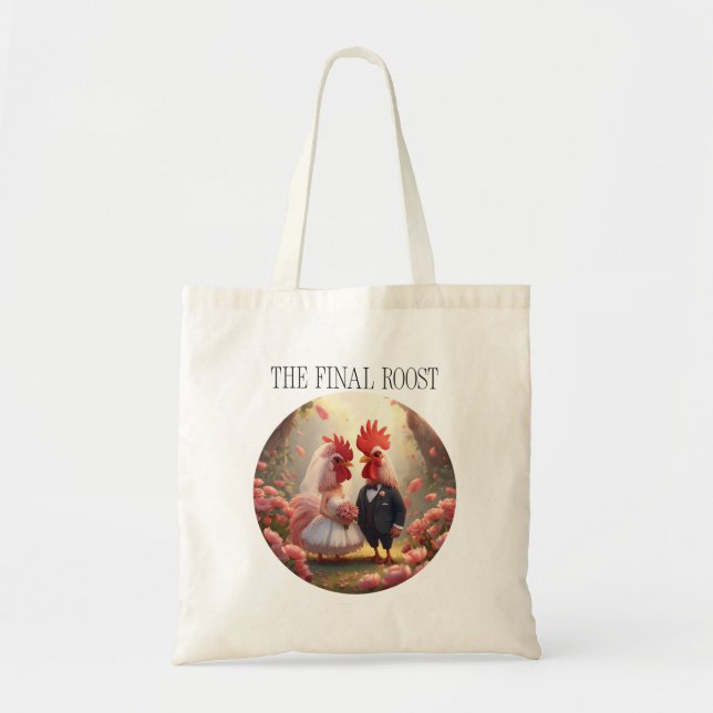 The Final Roost – Cute Rooster Wedding Bachelorett Tygkasse (Framsidan)
