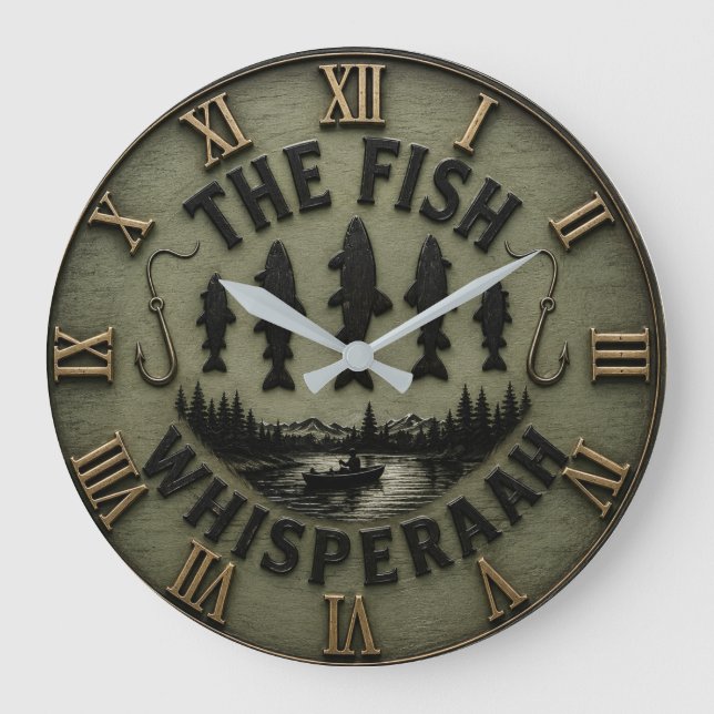 The Fish Whisperer Rustic Fisherman Cabin Stor Klocka (Framsida)