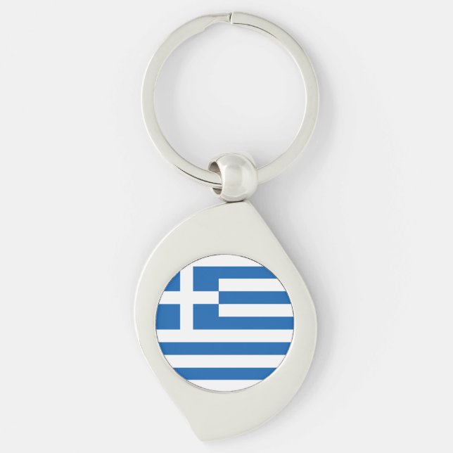The flag of Greece  Swirl Silverfärgad Nyckelring (Framsidan)