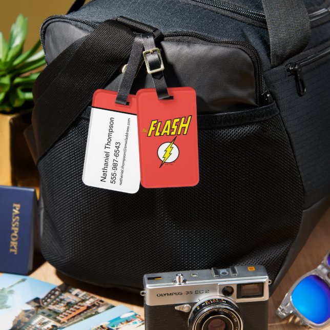 The Flash namn & Blixtlogotyp Bagagebricka (Fram & Baksida)
