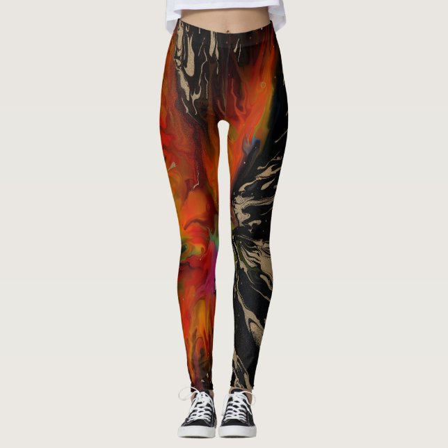 The Flight of the Phoenix – Fiery Abstract Rebirth Leggings (Framsida)