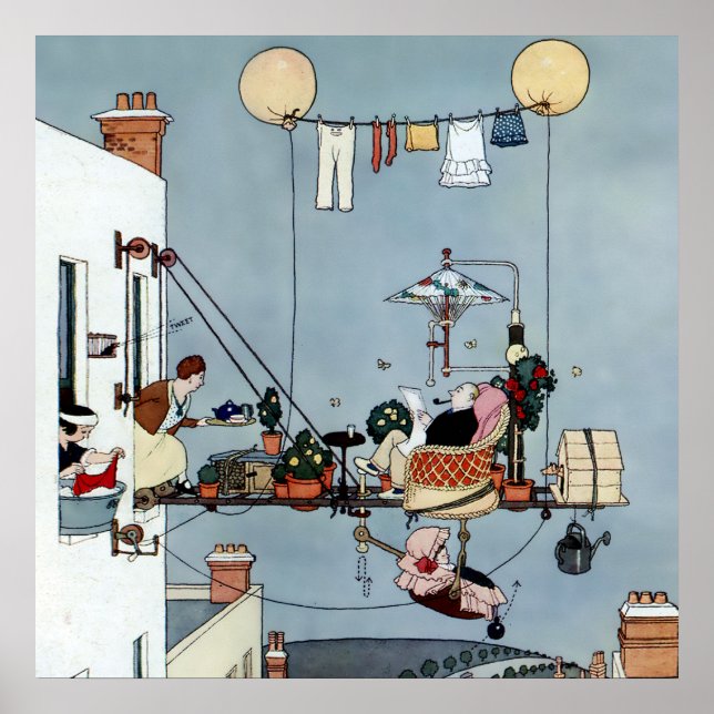 "The Folding Garden" av W Heath Robinson Poster (Framsidan)
