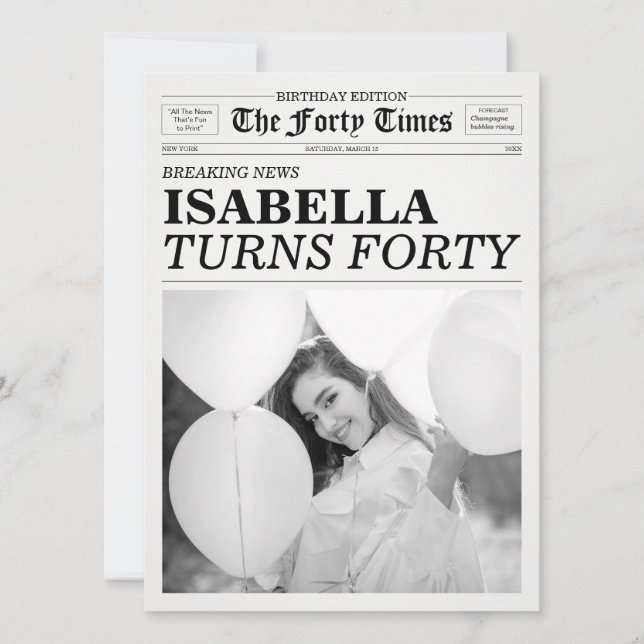 The Forty Times Newspaper 40th Birthday Party Inbjudningar (Framsida)