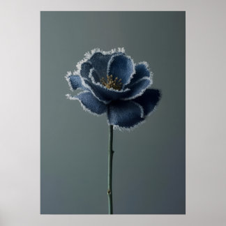 The Fragile Bloom of a Reconstructed Denim Flower Poster