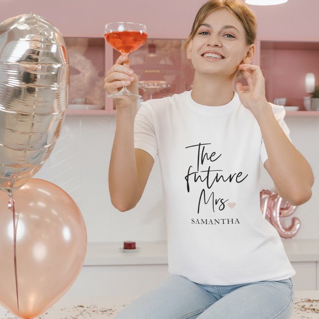 The Future Mrs och Ditt Namn | Modern Skönhetspres T Shirt (Skapare uppladdad)