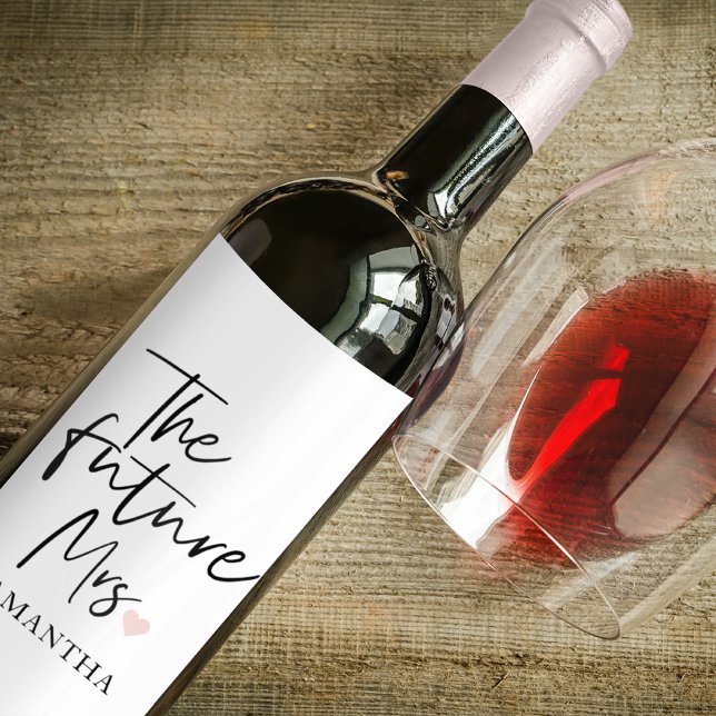 The Future Mrs och Ditt Namn | Modern Skönhetspres Vinflaska Etikett (Skapare uppladdad)