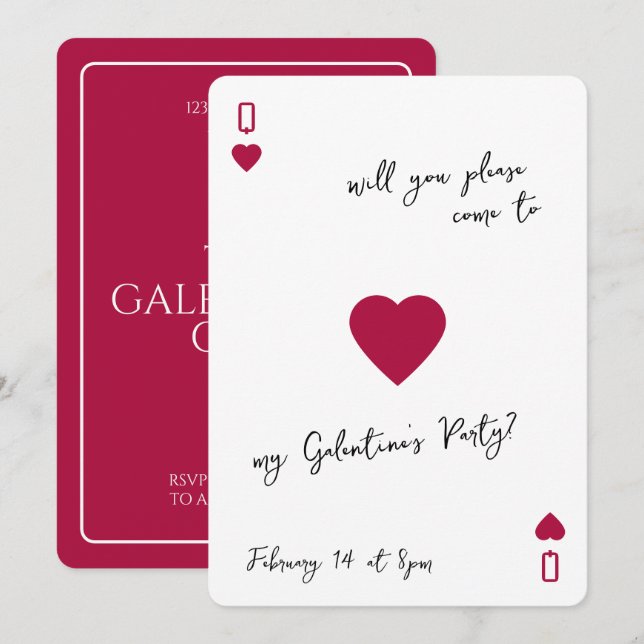The Galentines Club hjärtans drottning inbjudan (Fram/baksida)