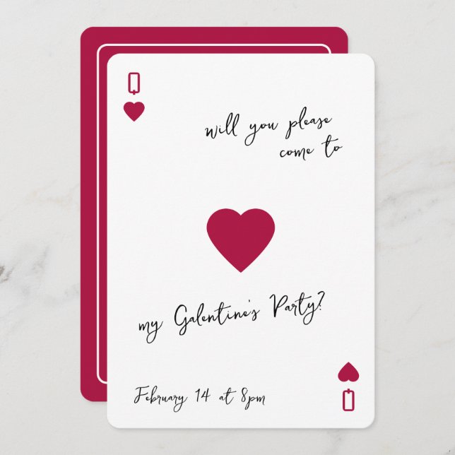 The Galentines Club Queen Of Hearts Invitation Inbjudningar (Fram/baksida)