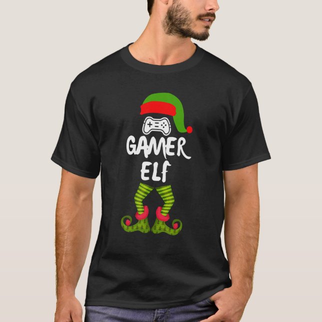 The Gamer Elf Christmas Pajama  For Gamer Boys T Shirt (Framsida)