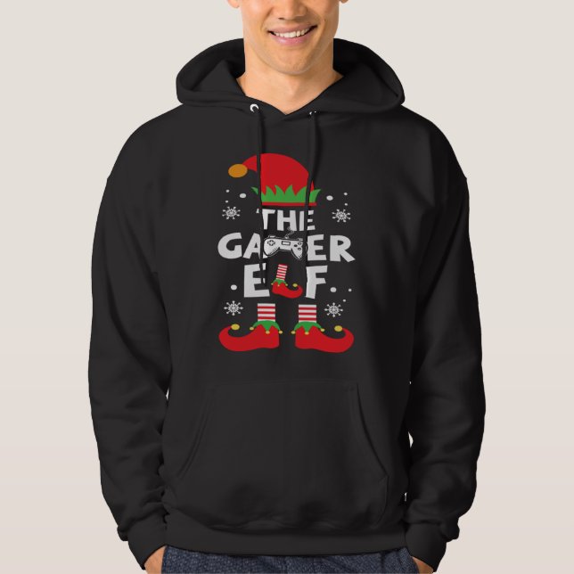 The Gamer Elf Clothing Holiday  Cool Christmas Gam Hoodie (Framsida)