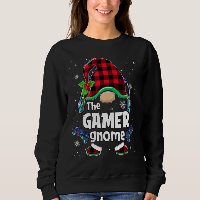 The Gamer Gnome Buffalo Plaid Christmas Matching F T Shirt (Framsida)