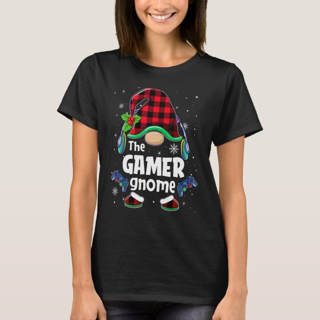 The Gamer Gnome Buffalo Plaid Christmas Matching F T Shirt (Framsida)