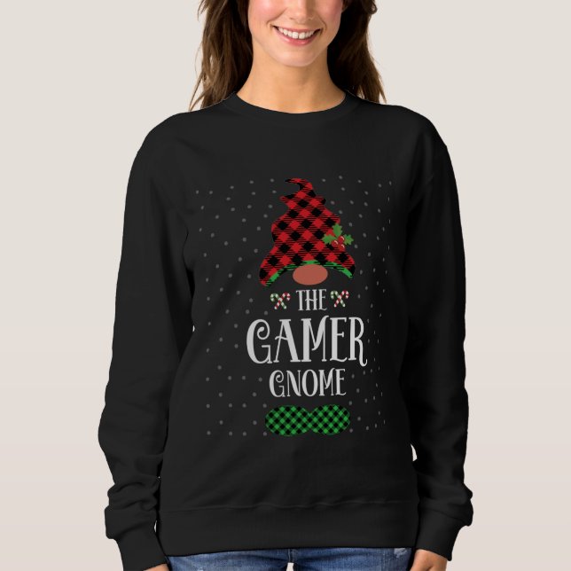 The Gamer gnome Christmas red green plaid pattern T Shirt (Framsida)