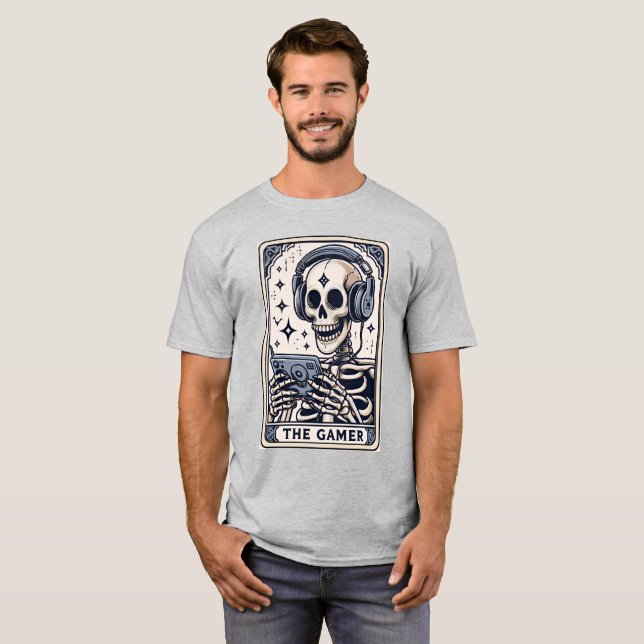 The Gamer Skeleton Tarot Card Shirt T (Hel framsida)