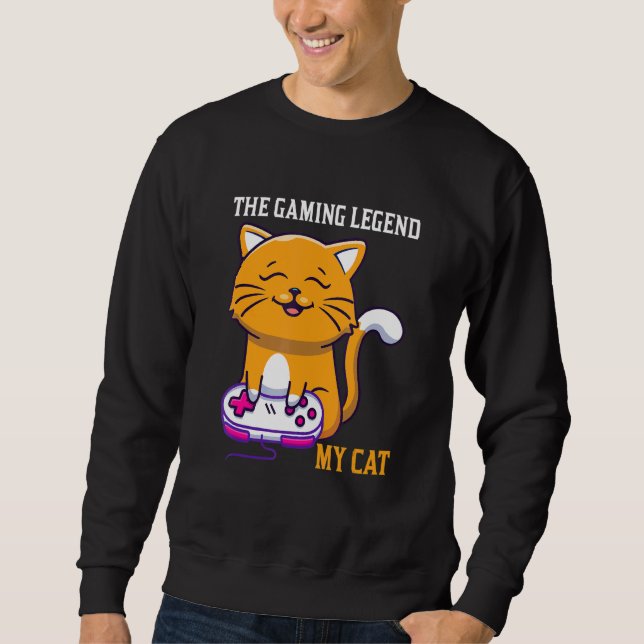 The Gaming Legend My Cat Gamer Kitten Cute Meme Lång Ärmad Tröja (Framsida)