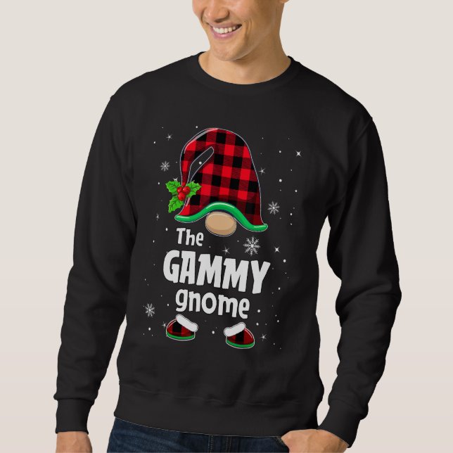 The Gammy Gnome Buffalo Plaid Christmas Matching F Lång Ärmad Tröja (Framsida)
