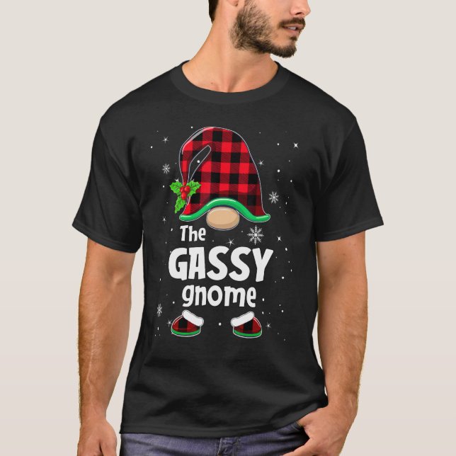The Gassy Gnome Buffalo Plaid Christmas Matching F T Shirt (Framsida)