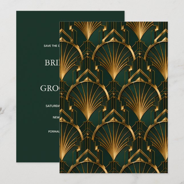 The Gatsby Wedding Save the Date Card Spara Datumet (Fram/baksida)