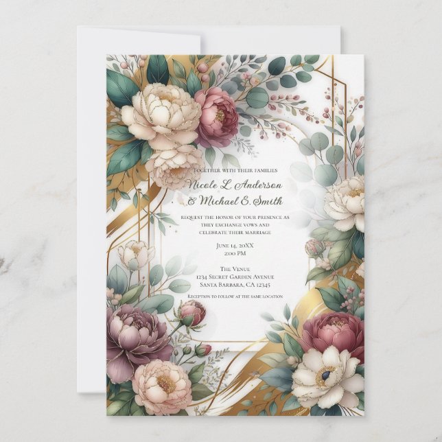 The Gilded Secret Garden Floral Glam Wedding  Inbjudningar (Framsida)
