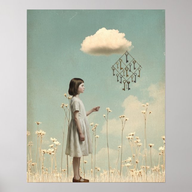 The Girl & Her Key Kite | Surreal Storybook Poster (Framsidan)