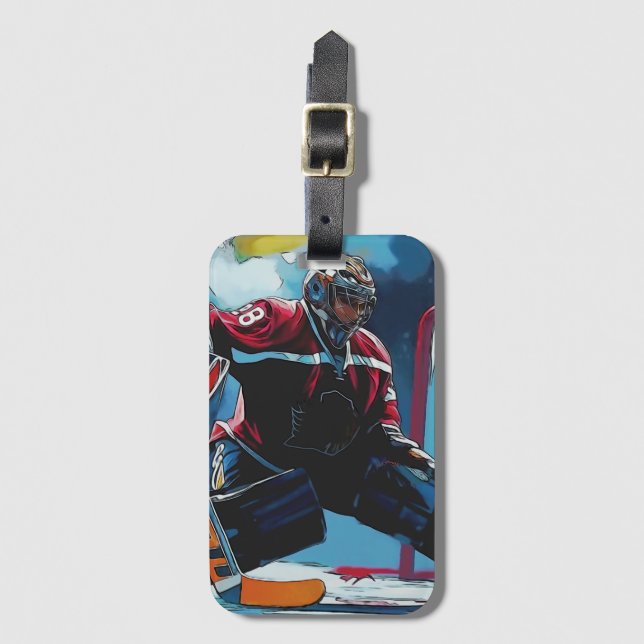 The Goaltender - Ice Hockey Goalie T-Shirt Bagagebricka (Framsida vertikal)