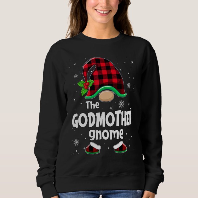 The Godmother Gnome Buffalo Plaid Christmas Matchi T Shirt (Framsida)