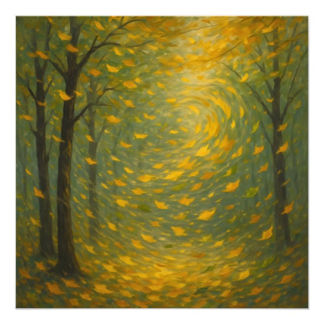 The Golden Autumn Dance: A Vortex of Falling Leave Fototryck (Framsidan)