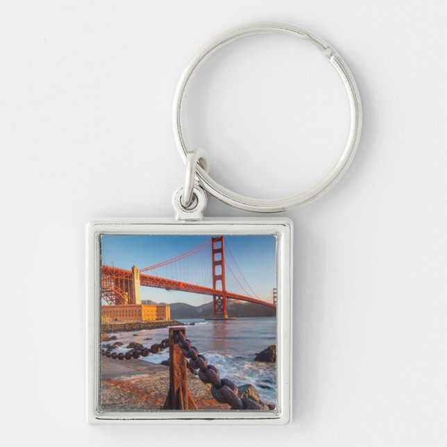 The Golden Gate Bridge från Fort Point Fyrkantig Silverfärgad Nyckelring (Framsidan)