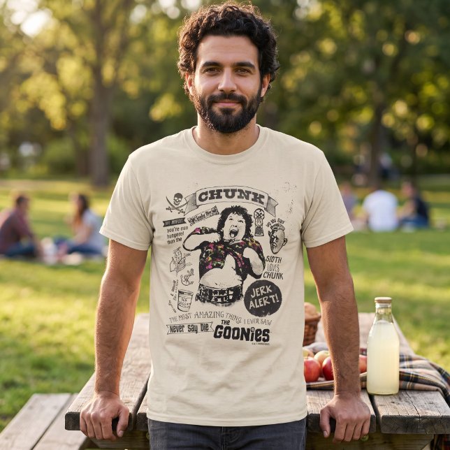 The Goonies Chunk Retro Collage T Shirt (Simulated man wearing shirt)