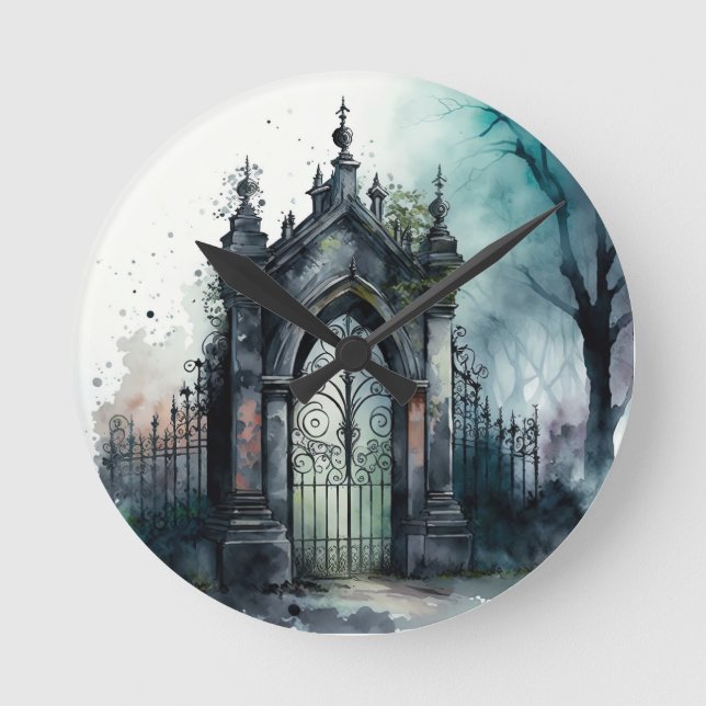 The Gothic Cemetery Gate Series Design 11 Rund Klocka (Framsida)