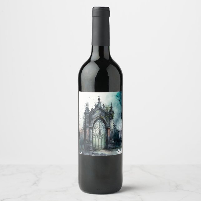 The Gothic Cemetery Gate Series Design 11 Vinflaska Etikett (Framsida)