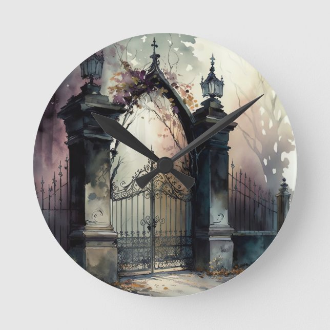 The Gothic Cemetery Gate Series Design 12 Rund Klocka (Framsida)
